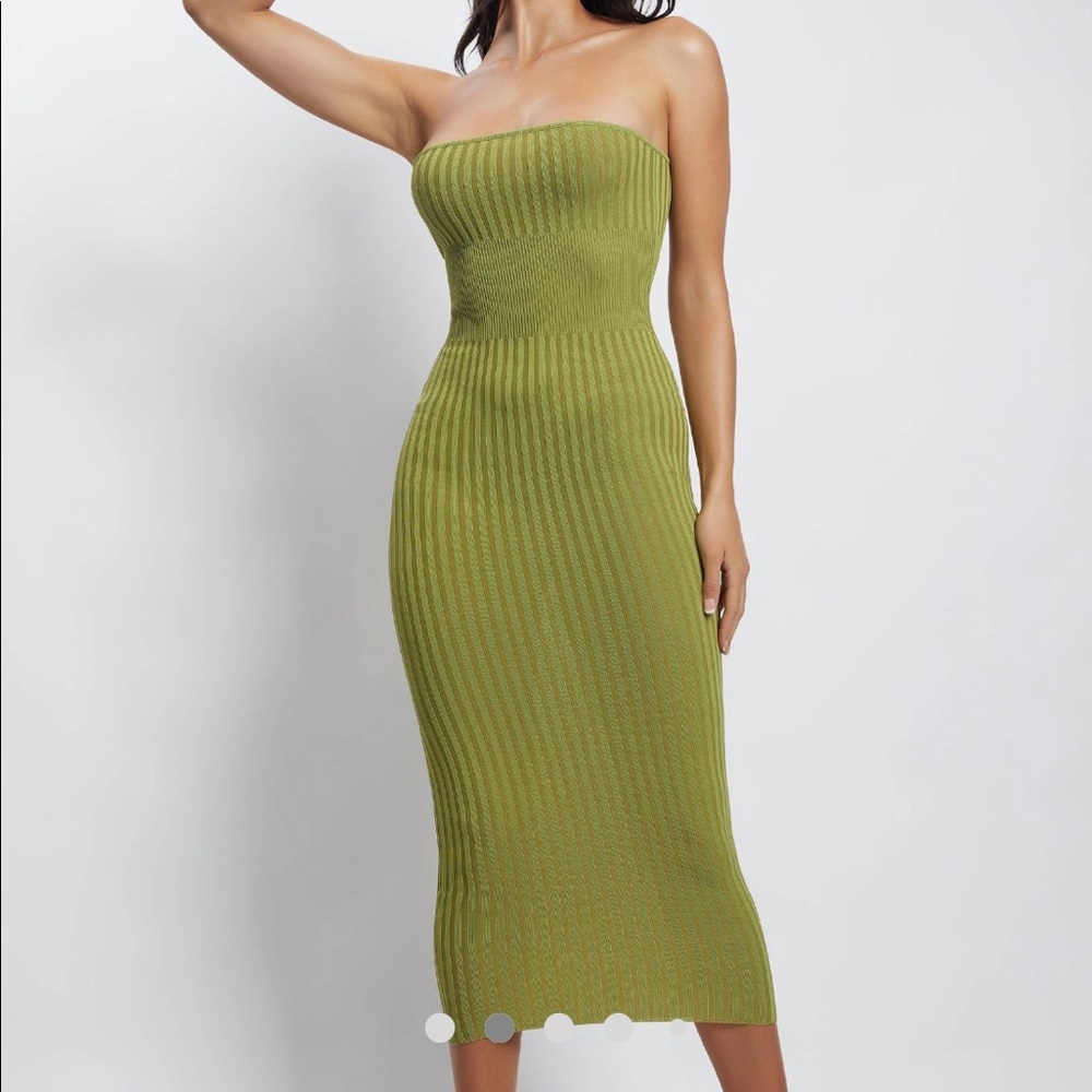 Kyra Strapless knit midi dress, Apple color